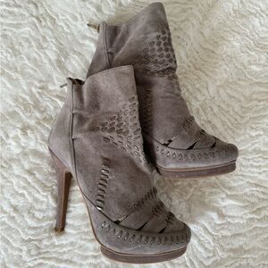 Jeffrey Campbell x Free People Ivy Heel Taupe Beige Suede Cutouts Booties